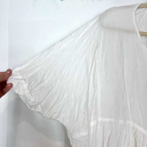 KLD white Flowy Oversized Blouse Large Short Flutter Sleeves Button Up Womens - Picture 9 of 11